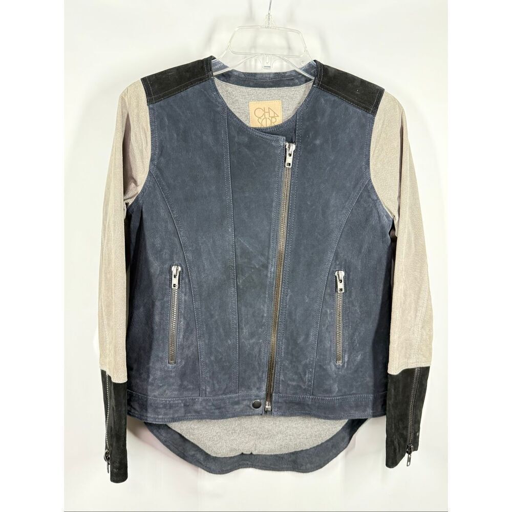 Chaser women’s color block moto suede jacket size medium